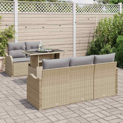 Gartensofa-set mit Kissen 6 pcs Beige Poly-Rattan
