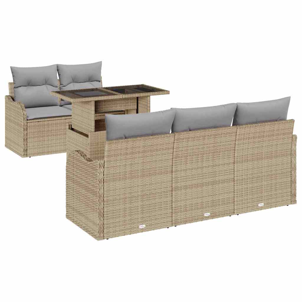 Gartensofa-set mit Kissen 6 pcs Beige Poly-Rattan