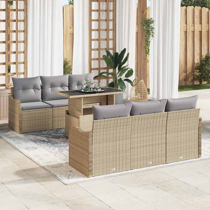 Gartensofa-set mit Kissen 7 pcs Beige Poly-Rattan