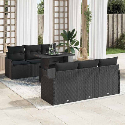 Gartensofa-set mit Kissen 7 pcs Schwarz Poly-Rattan