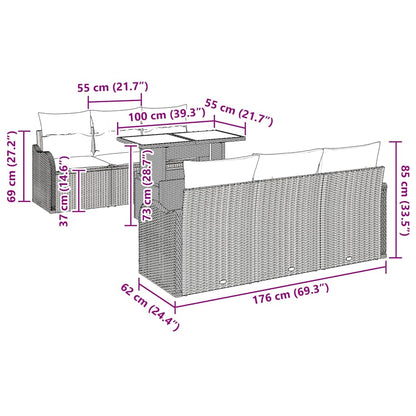 Gartensofa-set mit Kissen 7 pcs Schwarz Poly-Rattan