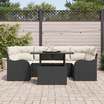 Gartensofa-set mit Kissen 7 pcs Schwarz Poly-Rattan
