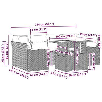 Gartensofa-set mit Kissen 7 pcs Braun und Creme Poly-Rattan