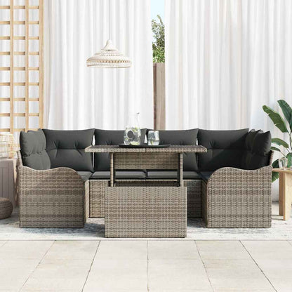 Gartensofa-set mit Kissen 7 pcs Grau und Dunkelgrau Poly-Rattan
