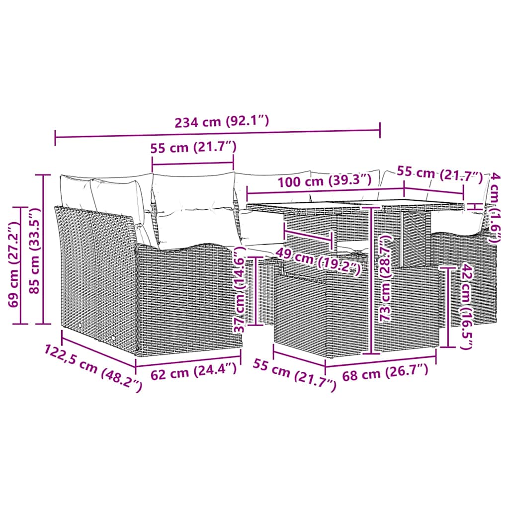 Gartensofa-set mit Kissen 7 pcs Grau und Dunkelgrau Poly-Rattan