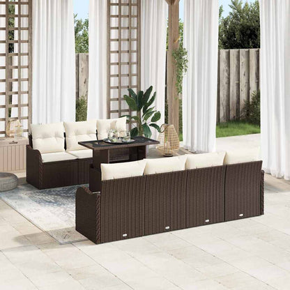 Gartensofa-set mit Kissen 8 pcs Braun und Creme Poly-Rattan