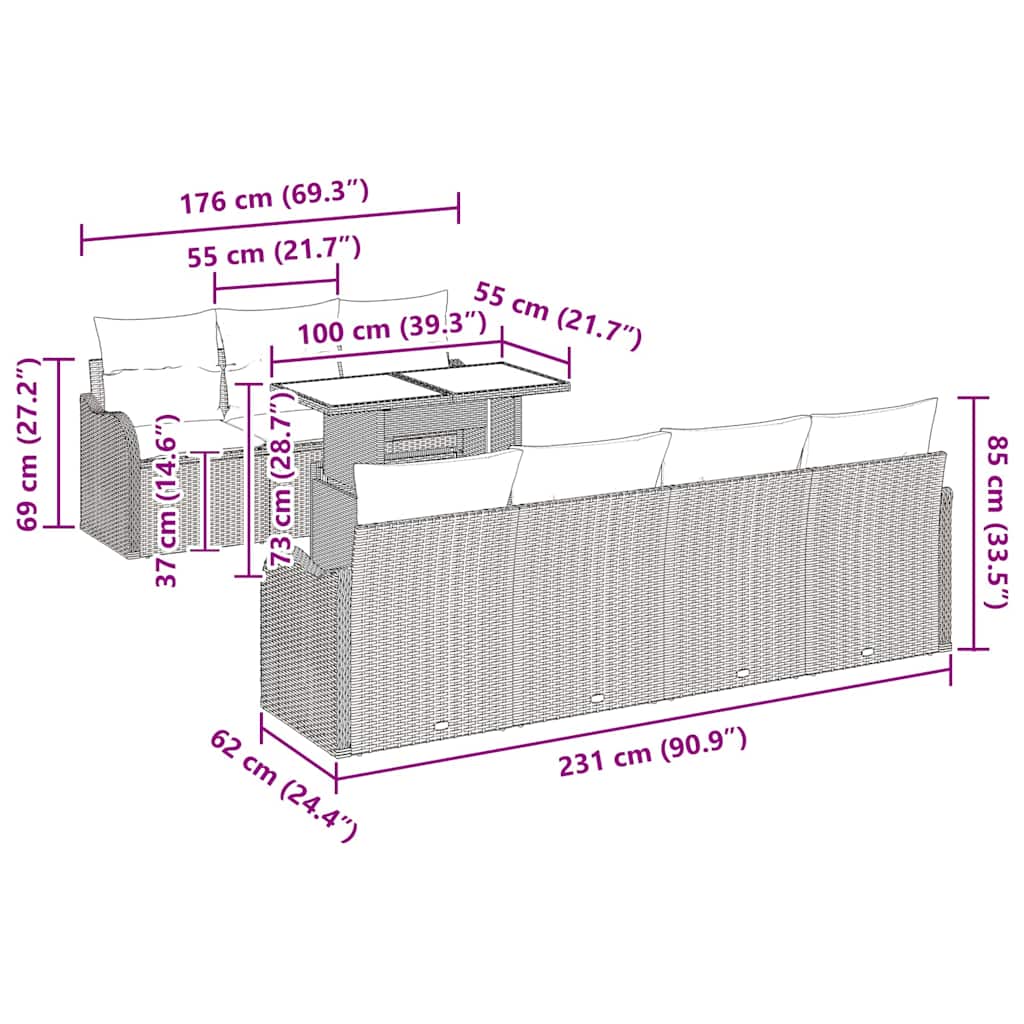 Gartensofa-set mit Kissen 8 pcs Braun und Creme Poly-Rattan