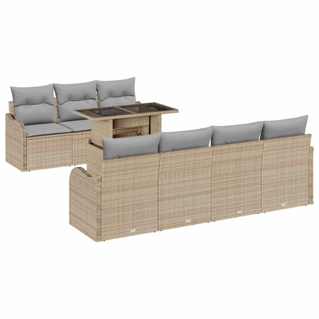Gartensofa-set mit Kissen 8 pcs Beige Poly-Rattan