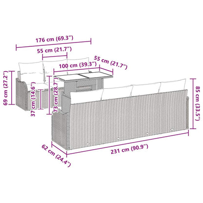 Gartensofa-set mit Kissen 8 pcs Beige Poly-Rattan