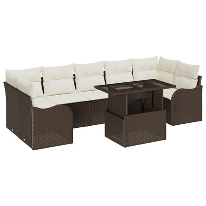 Gartensofa-set mit Kissen 8 pcs Braun und Creme Poly-Rattan
