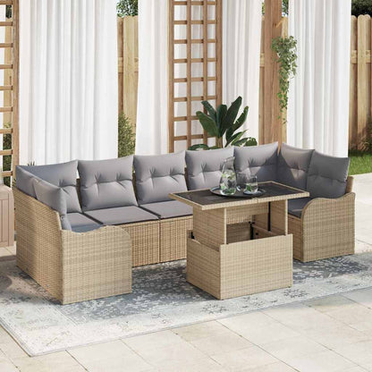 Gartensofa-set mit Kissen 8 pcs Beige Poly-Rattan