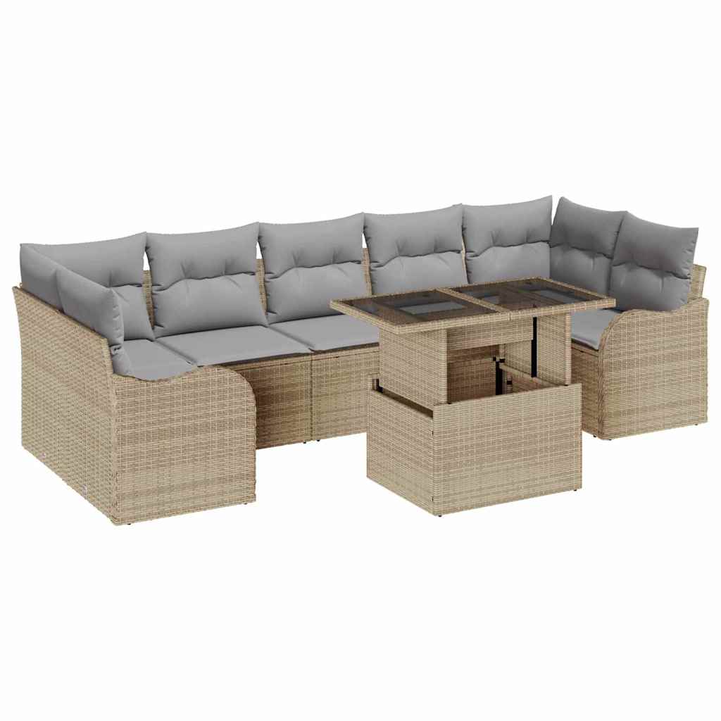 Gartensofa-set mit Kissen 8 pcs Beige Poly-Rattan