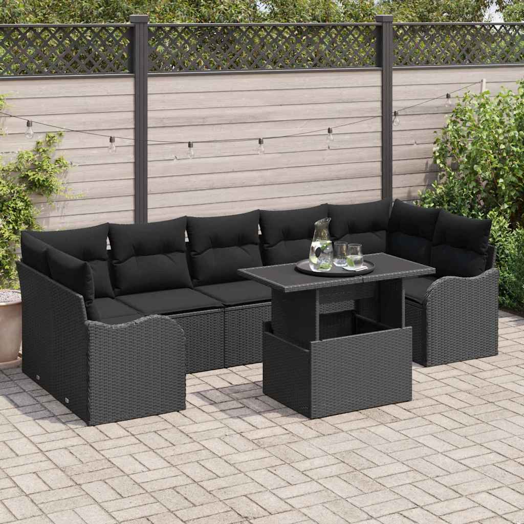 Gartensofa-set mit Kissen 8 pcs Schwarz Poly-Rattan