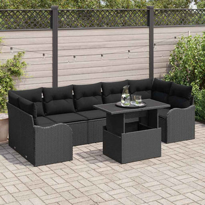 Gartensofa-set mit Kissen 8 pcs Schwarz Poly-Rattan