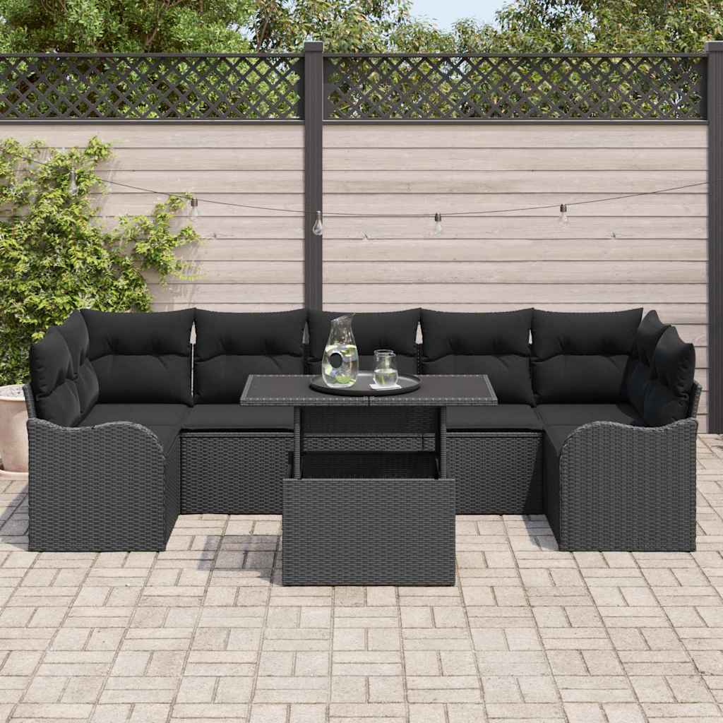 Gartensofa-set mit Kissen 8 pcs Schwarz Poly-Rattan