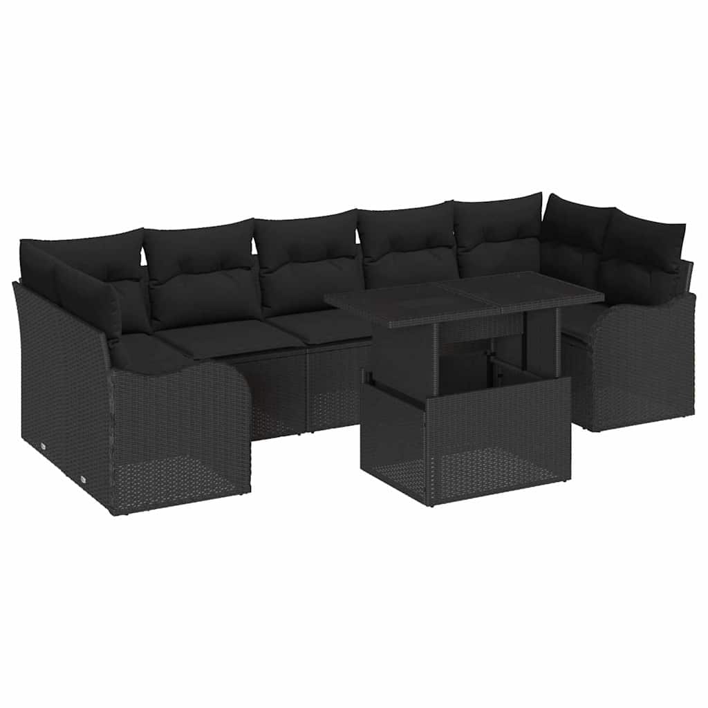 Gartensofa-set mit Kissen 8 pcs Schwarz Poly-Rattan
