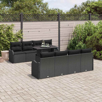 Gartensofa-set mit Kissen 7 pcs Schwarz Poly-Rattan