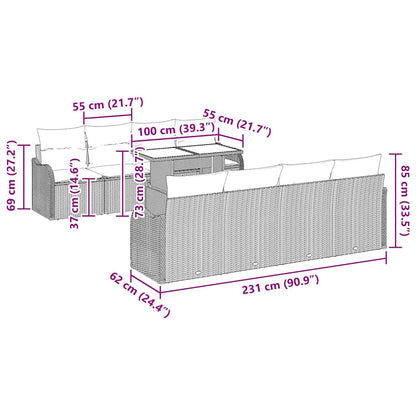Gartensofa-set mit Kissen 7 pcs Schwarz Poly-Rattan