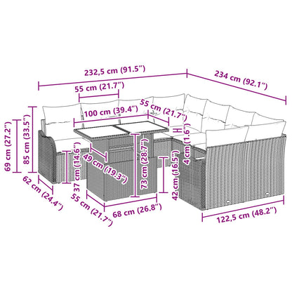 Gartensofa-set mit Kissen 9 pcs Braun Poly-Rattan
