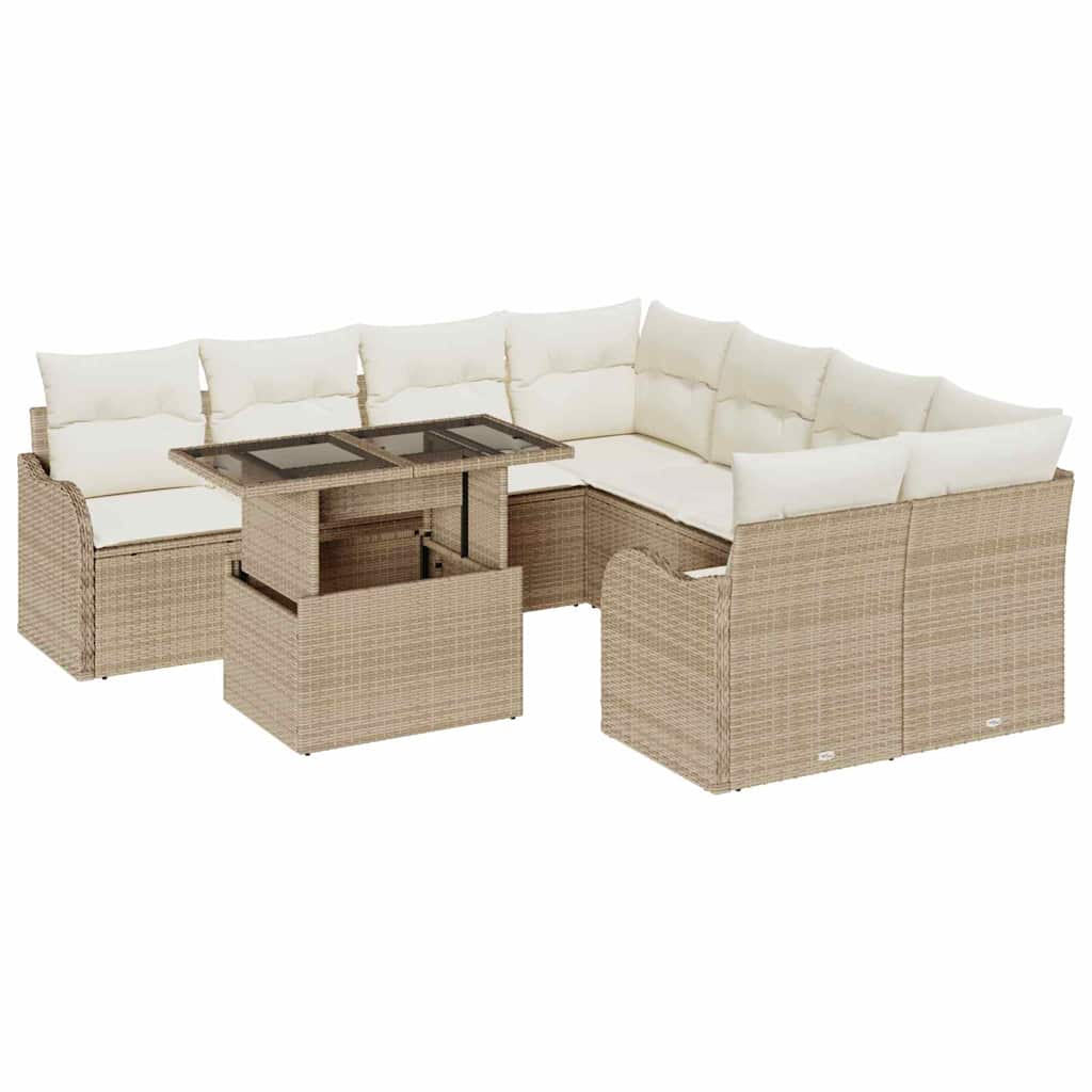 Gartensofa-set mit Kissen 9 pcs Beige Poly-Rattan