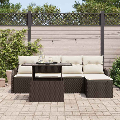 vidaXL Sitzgruppe für den Outdoor mit Kissen 6 pcs Braun Poly Rattan