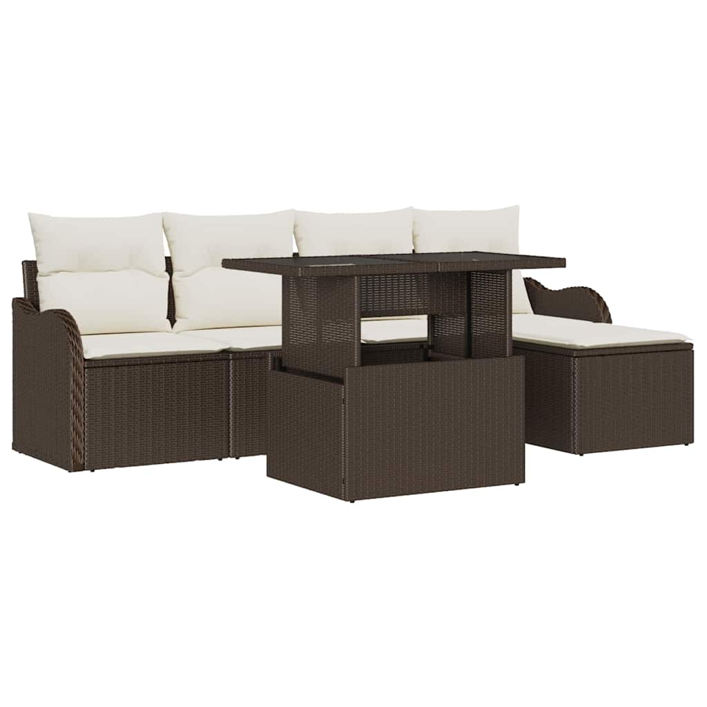 vidaXL Sitzgruppe für den Outdoor mit Kissen 6 pcs Braun Poly Rattan