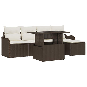vidaXL Sitzgruppe für den Outdoor mit Kissen 6 pcs Braun Poly Rattan