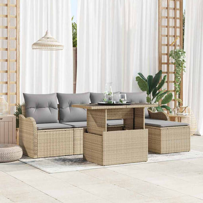 vidaXL Sitzgruppe für den Outdoor mit Kissen 6 pcs Beige Poly Rattan
