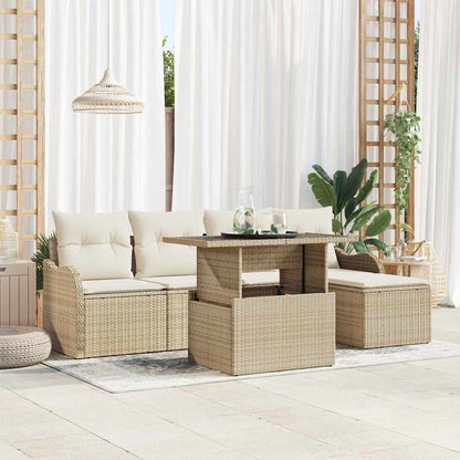 vidaXL Sitzgruppe für den Outdoor mit Kissen 6 pcs Beige Poly Rattan
