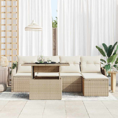 vidaXL Sitzgruppe für den Outdoor mit Kissen 6 pcs Beige Poly Rattan