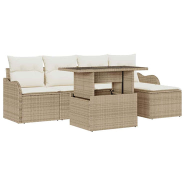 vidaXL Sitzgruppe für den Outdoor mit Kissen 6 pcs Beige Poly Rattan