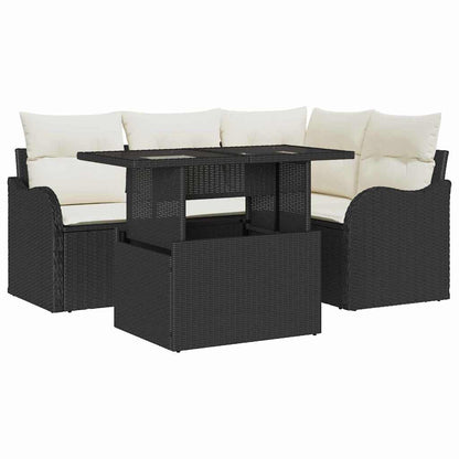Outdoortisch-Set mit Kissen 5 pcs Schwarz Poly Rattan