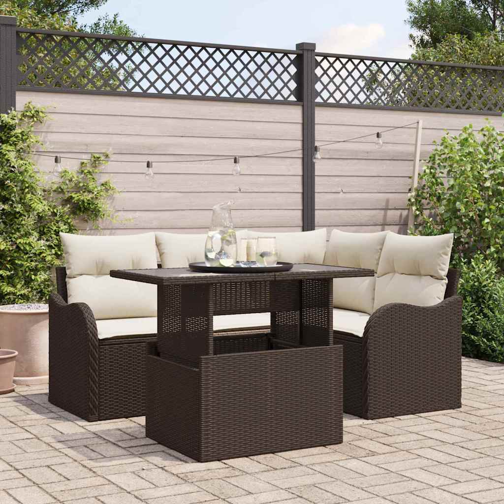 Outdoortisch-Set mit Kissen 5 pcs Braun Poly Rattan