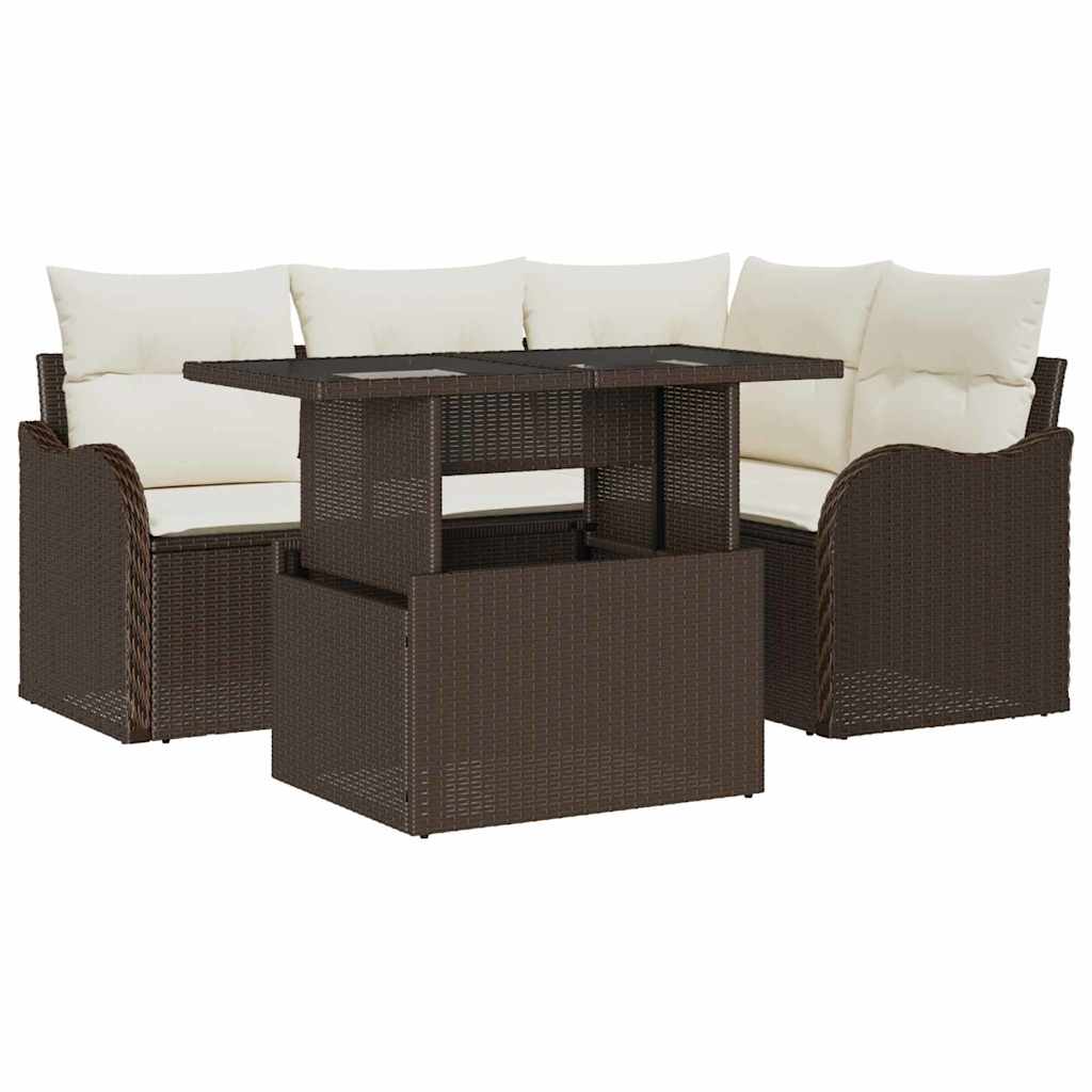 Outdoortisch-Set mit Kissen 5 pcs Braun Poly Rattan
