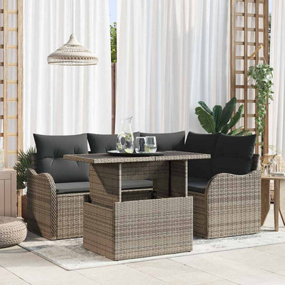 Outdoortisch-Set mit Kissen 5 pcs Grau Poly Rattan