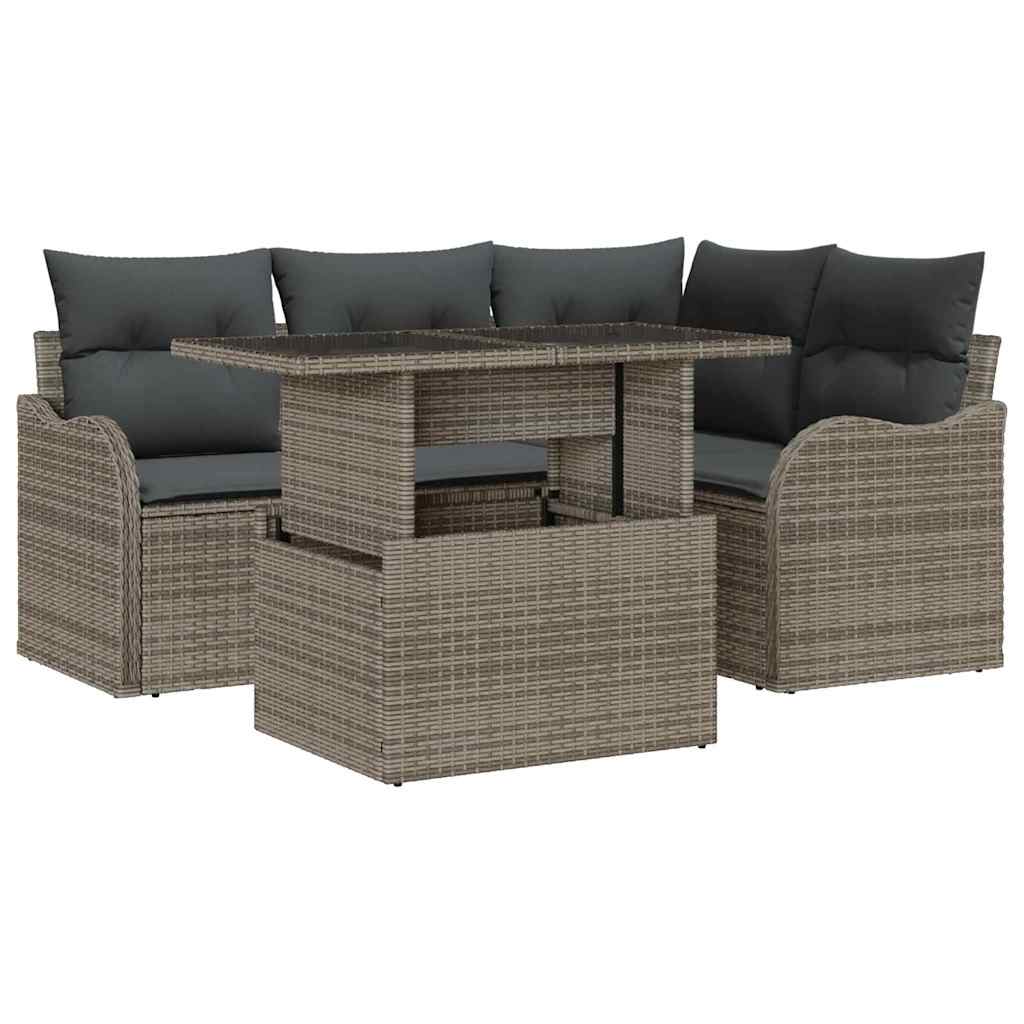 Outdoortisch-Set mit Kissen 5 pcs Grau Poly Rattan