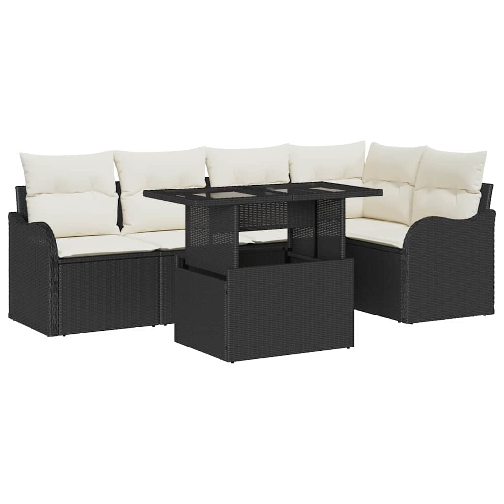 Essgruppe mit Kissen 6 pcs Schwarz Poly Rattan
