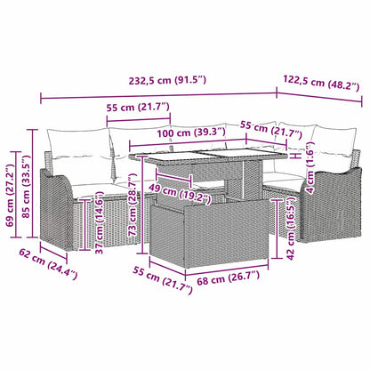 Essgruppe mit Kissen 6 pcs Grau Poly Rattan