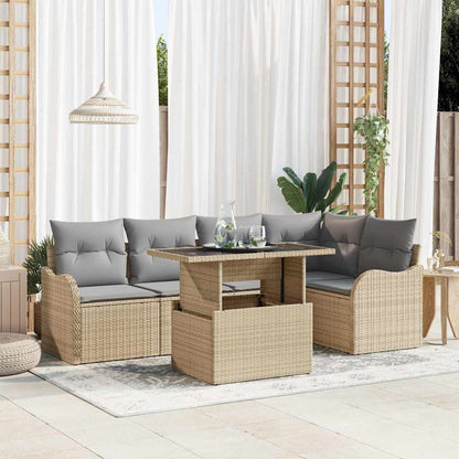 vidaXL Salle à manger avec coussins 6 pcs Beige Rotin PE