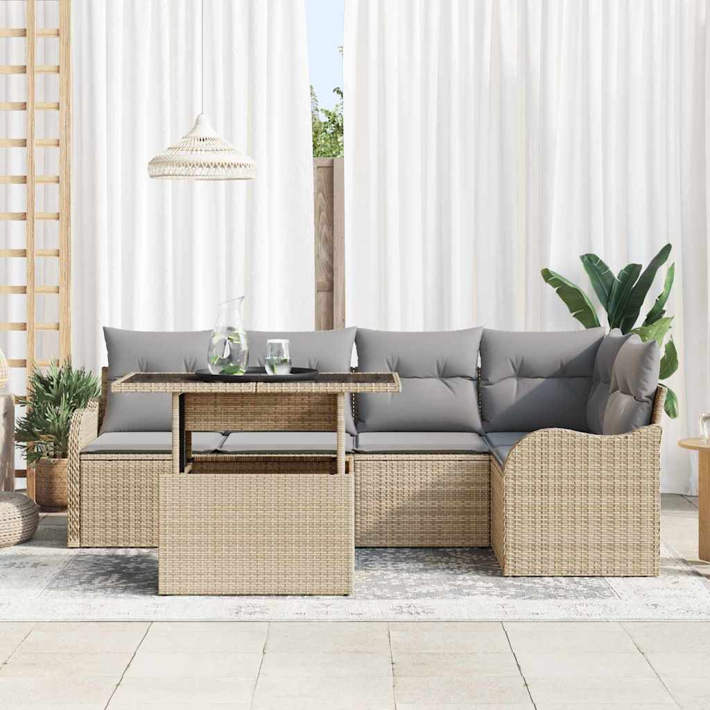 vidaXL Salle à manger avec coussins 6 pcs Beige Rotin PE