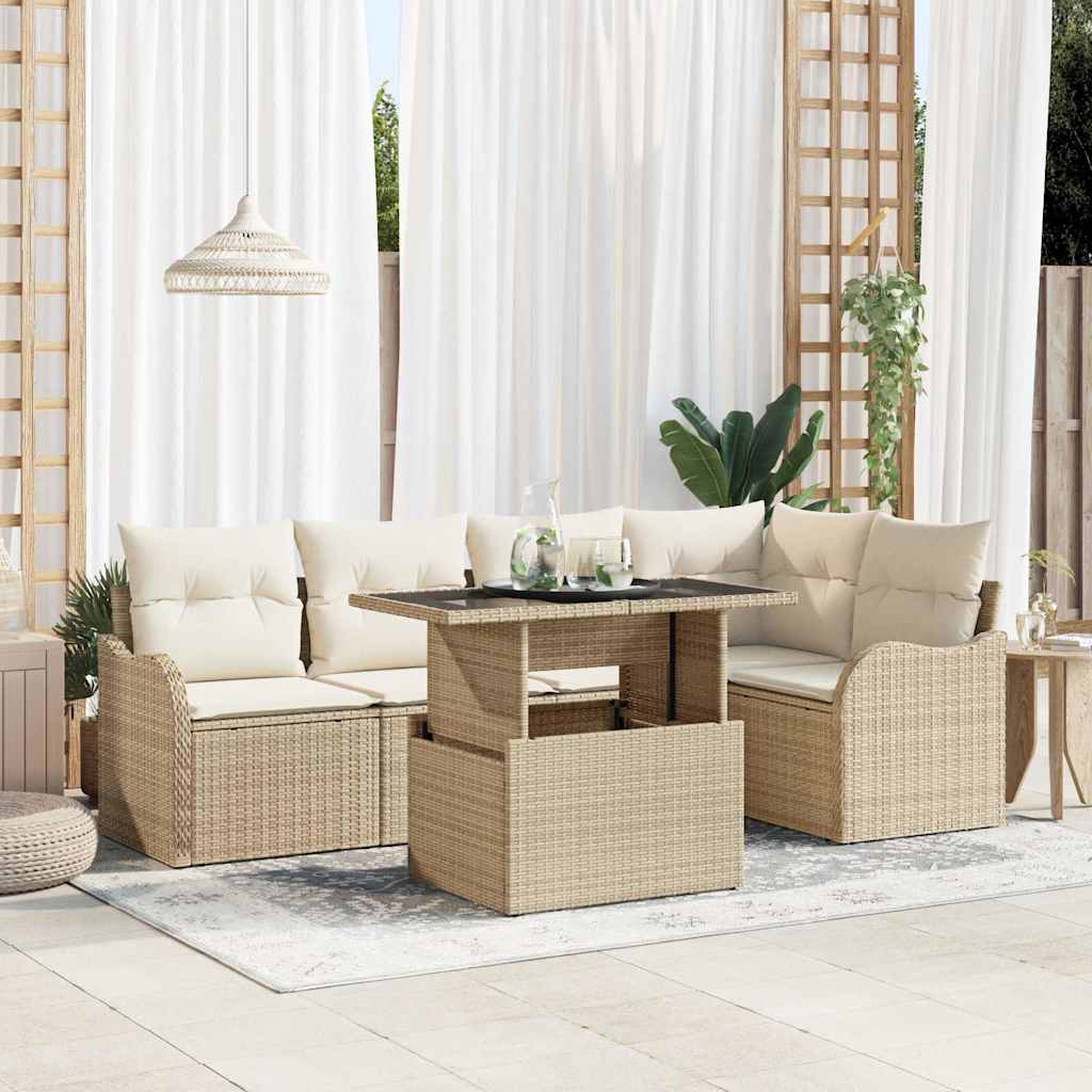 vidaXL Ensemble de salle à manger avec coussins 6 pcs Beige Rotin PE
