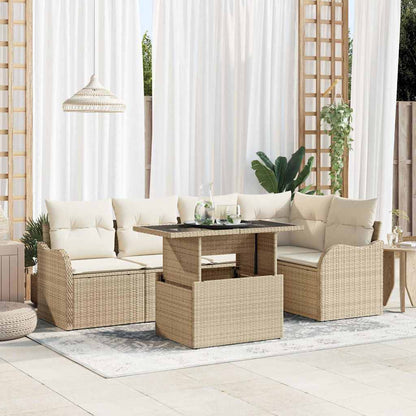 vidaXL Ensemble de salle à manger avec coussins 6 pcs Beige Rotin PE