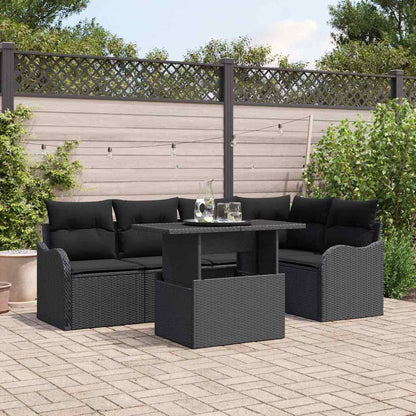 Essgruppe mit Kissen 6 pcs Schwarz Poly Rattan