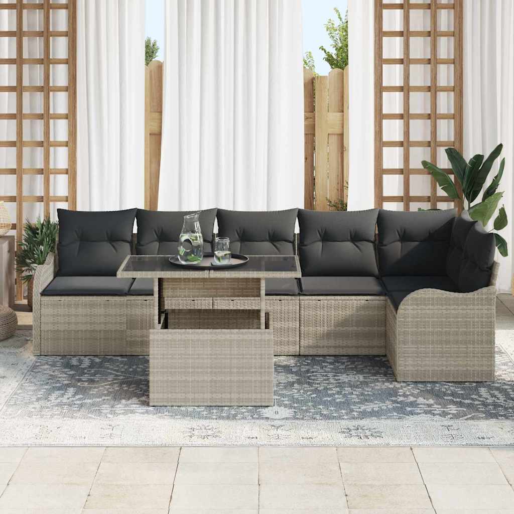Sofa Set mit Kissen 7 pcs Hellgrau Poly Rattan
