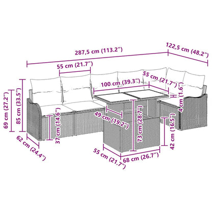 Sofa Set mit Kissen 7 pcs Schwarz Poly Rattan