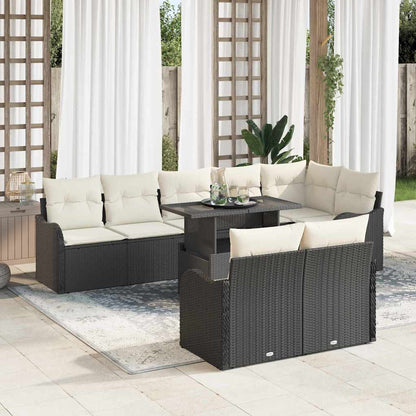 Lounge-Set mit Kissen 9 pcs Schwarz Poly Rattan