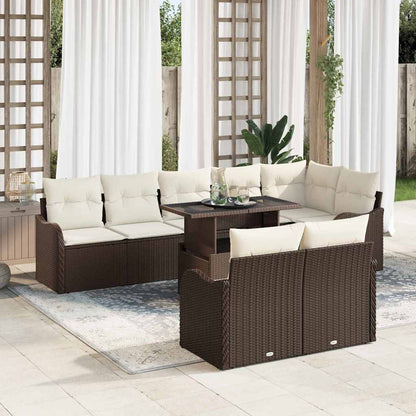 Lounge-Set mit Kissen 9 pcs Braun Poly Rattan