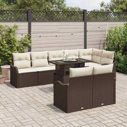 Lounge-Set mit Kissen 9 pcs Braun Poly Rattan