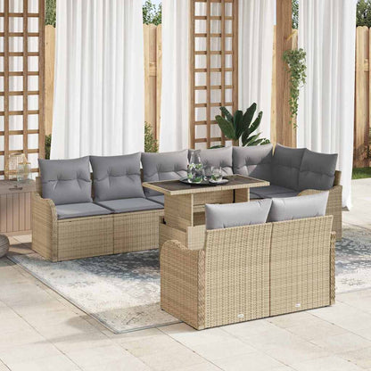Lounge-Set mit Kissen 9 pcs Beige Poly Rattan