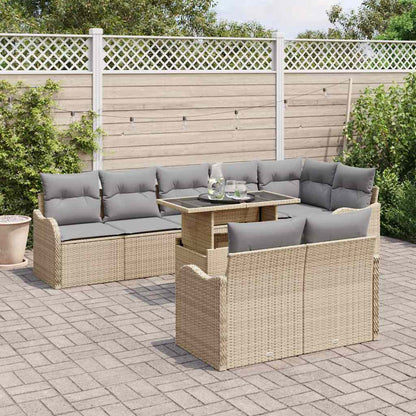 Lounge-Set mit Kissen 9 pcs Beige Poly Rattan